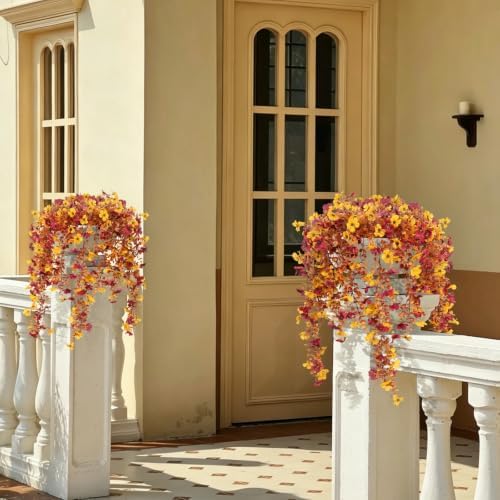 3PCS Artificial Fall Hanging Flowers Fake Mums for Outdoors in Hang Autumn Mix, alternate view 7