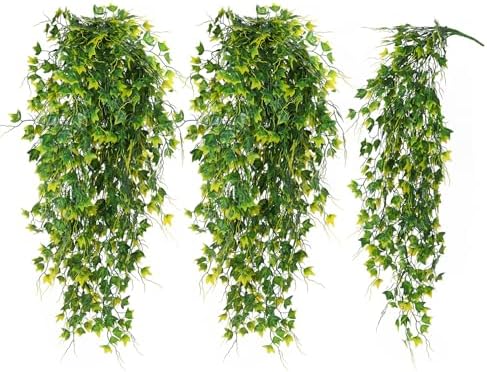 3Pcs Artificial Plant Fake Hanging Ivy Faux Ivy with Yellow Leaf