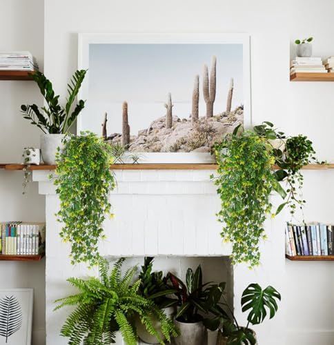 3Pcs Artificial Plant Fake Hanging Ivy Faux Ivy with Yellow Leaf, alternate view 2