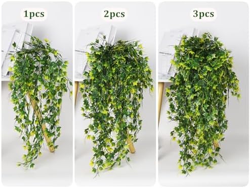 3Pcs Artificial Plant Fake Hanging Ivy Faux Ivy with Yellow Leaf, alternate view 4