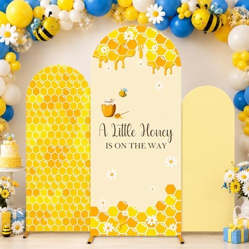3PCS Baby Shower Arch Backdrop Covers A Little Honey is on the Way Happy Bee Days Decoration Honey Bees Baby