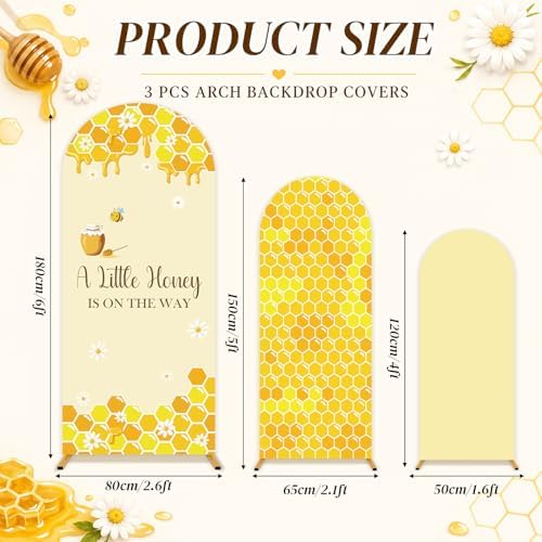3PCS Baby Shower Arch Backdrop Covers A Little Honey is on the Way Happy Bee Days Decoration Honey Bees Baby, alternate view