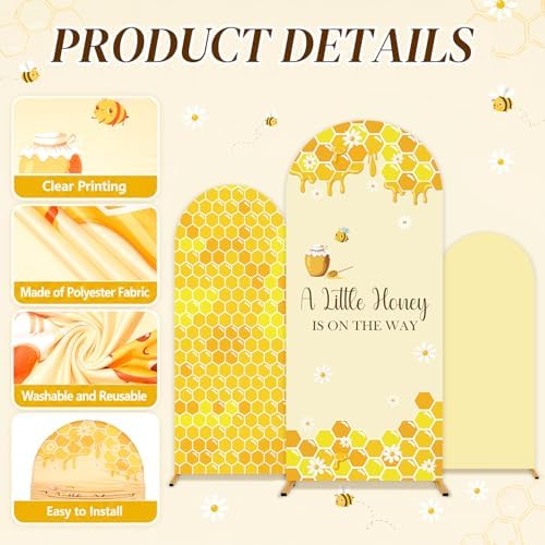 3PCS Baby Shower Arch Backdrop Covers A Little Honey is on the Way Happy Bee Days Decoration Honey Bees Baby, alternate view