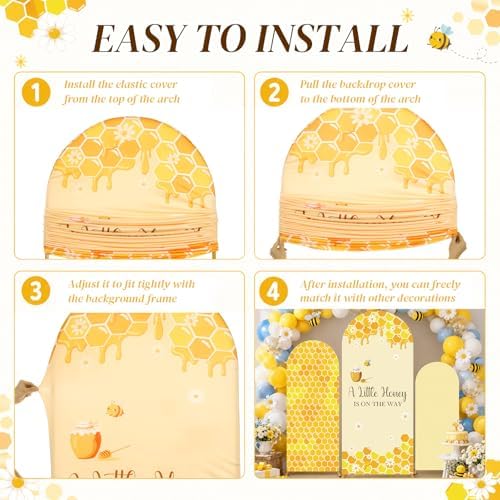 3PCS Baby Shower Arch Backdrop Covers A Little Honey is on the Way Happy Bee Days Decoration Honey Bees Baby, alternate view