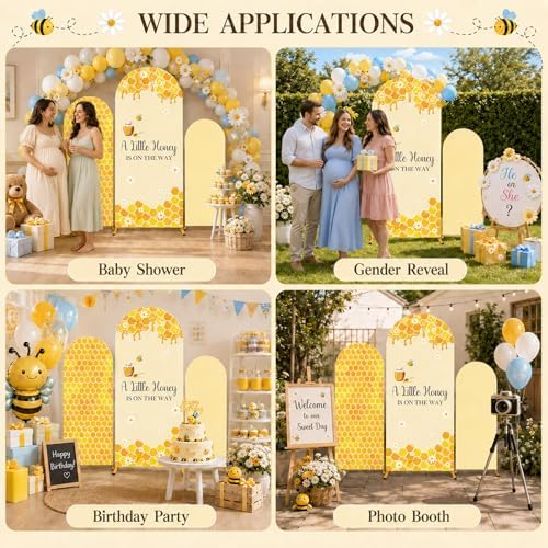3PCS Baby Shower Arch Backdrop Covers A Little Honey is on the Way Happy Bee Days Decoration Honey Bees Baby, alternate view