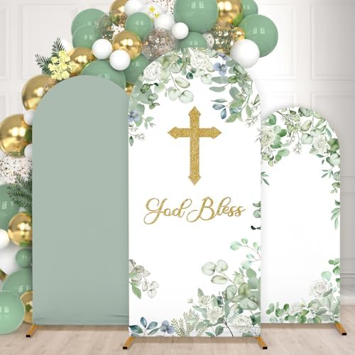 3Pcs Baptism Decorations God Bless Arch Backdrop Cover Bautizo Baptism Backdrop Banner 4ft 5ft 6ft Mi Bautizo