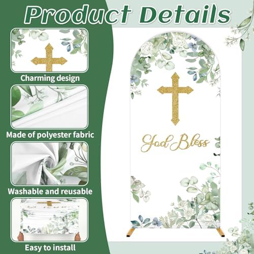 3Pcs Baptism Decorations God Bless Arch Backdrop Cover Bautizo Baptism Backdrop Banner 4ft 5ft 6ft Mi Bautizo, alternate view