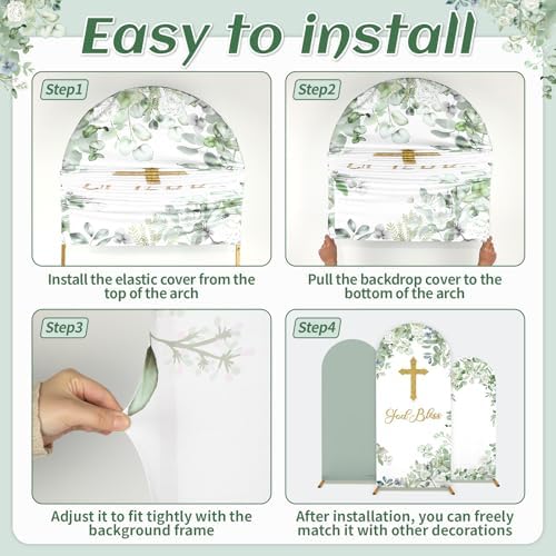 3Pcs Baptism Decorations God Bless Arch Backdrop Cover Bautizo Baptism Backdrop Banner 4ft 5ft 6ft Mi Bautizo, alternate view