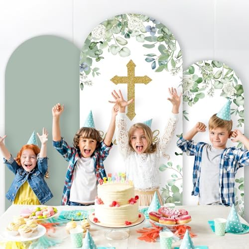 3Pcs Baptism Decorations God Bless Arch Backdrop Cover Bautizo Baptism Backdrop Banner 4ft 5ft 6ft Mi Bautizo, alternate view