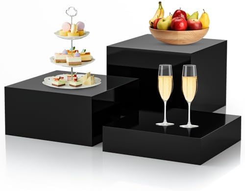 3Pcs Black Buffet Risers Acrylic Boxes Display Food Risers for Buffet Table Platter Parties Weddings Catering