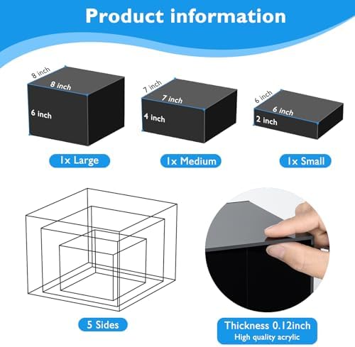 3Pcs Black Buffet Risers Acrylic Boxes Display Food Risers for Buffet Table Platter Parties Weddings Catering, alternate view