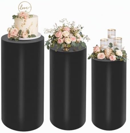 3PCS Black Cylinder Pedestal Stands for Party Round Metal Pedestal Display Stands Dessert Table Decoration