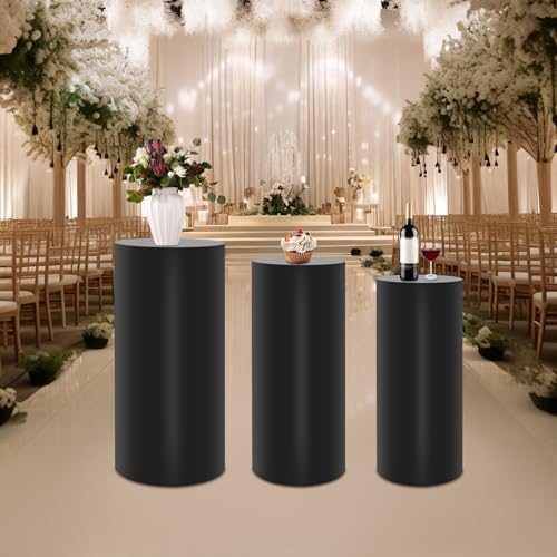 3PCS Black Cylinder Pedestal Stands for Party Round Metal Pedestal Display Stands Dessert Table Decoration, alternate view 2