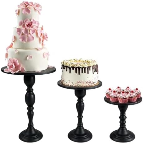 3Pcs Black Metal Cake Stand Set, Metal Round Dessert Display Riser for Wedding Party, Cupcake & Pastry Serving