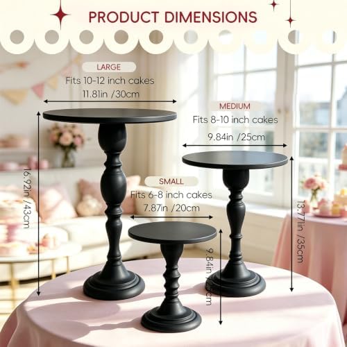 3Pcs Black Metal Cake Stand Set, Metal Round Dessert Display Riser for Wedding Party, Cupcake & Pastry Serving, alternate