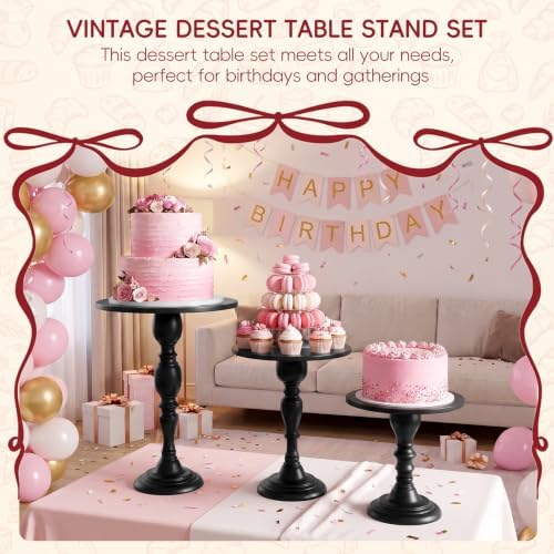 3Pcs Black Metal Cake Stand Set, Metal Round Dessert Display Riser for Wedding Party, Cupcake & Pastry Serving, alternate