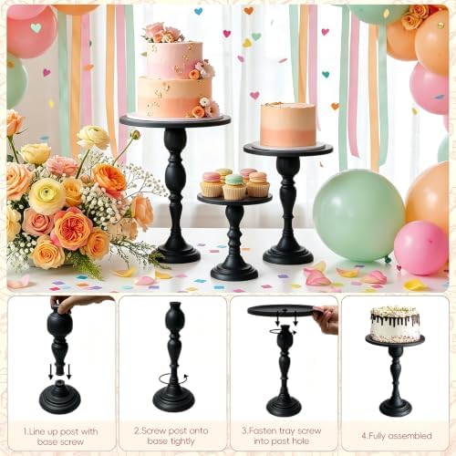 3Pcs Black Metal Cake Stand Set, Metal Round Dessert Display Riser for Wedding Party, Cupcake & Pastry Serving, alternate