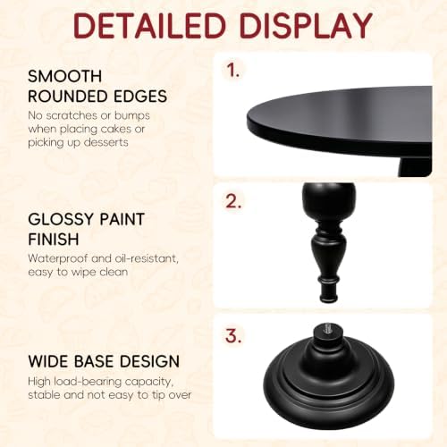 3Pcs Black Metal Cake Stand Set, Metal Round Dessert Display Riser for Wedding Party, Cupcake & Pastry Serving, alternate
