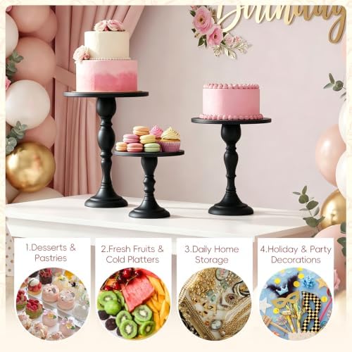 3Pcs Black Metal Cake Stand Set, Metal Round Dessert Display Riser for Wedding Party, Cupcake & Pastry Serving, alternate