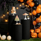 3PCS Black Spandex Cylinder Pedestal Stand Covers, Elastic Fitted Round Plinth Pillar Covers for Party Backdrop