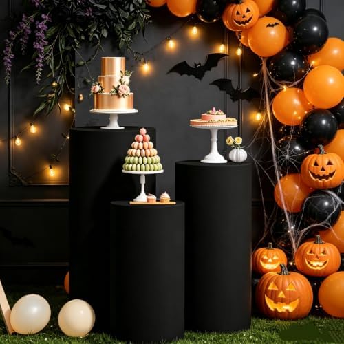 3PCS Black Spandex Cylinder Pedestal Stand Covers, Elastic Fitted Round Plinth Pillar Covers for Party Backdrop