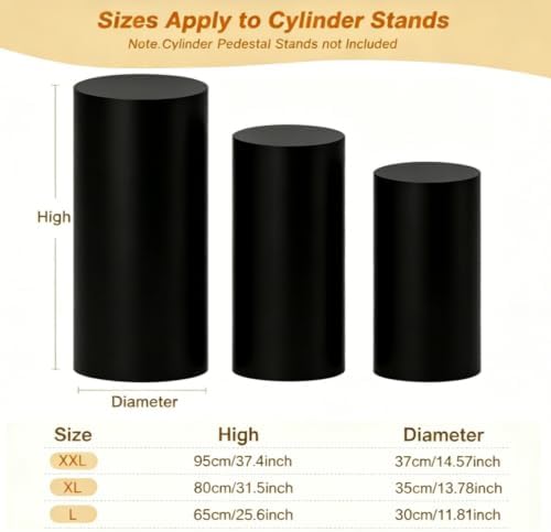 3PCS Black Spandex Cylinder Pedestal Stand Covers, Elastic Fitted Round Plinth Pillar Covers for Party Backdrop, alternate