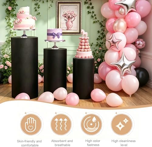 3PCS Black Spandex Cylinder Pedestal Stand Covers, Elastic Fitted Round Plinth Pillar Covers for Party Backdrop, alternate