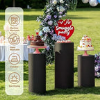3PCS Black Spandex Cylinder Pedestal Stand Covers, Elastic Fitted Round Plinth Pillar Covers for Party Backdrop, alternate