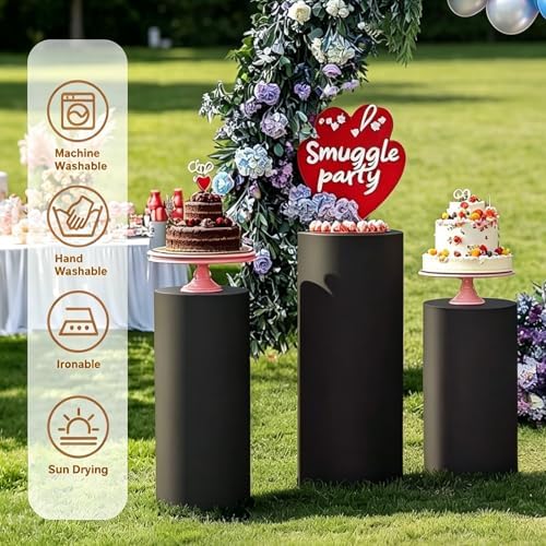 3PCS Black Spandex Cylinder Pedestal Stand Covers, Elastic Fitted Round Plinth Pillar Covers for Party Backdrop, alternate