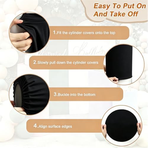 3PCS Black Spandex Cylinder Pedestal Stand Covers, Elastic Fitted Round Plinth Pillar Covers for Party Backdrop, alternate