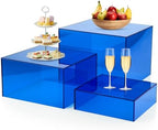3Pcs Blue Buffet Risers Acrylic Boxes Display Food Risers for Buffet Table Platter Parties Weddings Catering