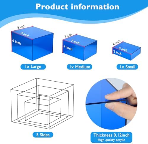 3Pcs Blue Buffet Risers Acrylic Boxes Display Food Risers for Buffet Table Platter Parties Weddings Catering, alternate view