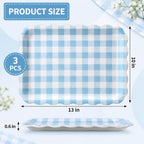 3Pcs Blue Gingham Serving Trays, Scalloped, 13 x 10 Inch in 13 x 10 Inch in Blue, alternate view 3