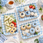 3Pcs Blue Gingham Serving Trays, Scalloped, 13 x 10 Inch in 13 x 10 Inch in Blue, alternate view 5