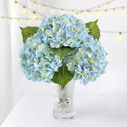 3PCS Blue Green Faux Hydrangeas Artificial Flower 21" with Stems