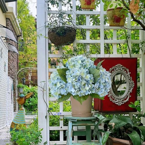 3PCS Blue Green Faux Hydrangeas Artificial Flower 21" with Stems, alternate view 5