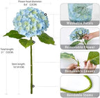 3PCS Blue Green Faux Hydrangeas Artificial Flower 21" with Stems, alternate view 6