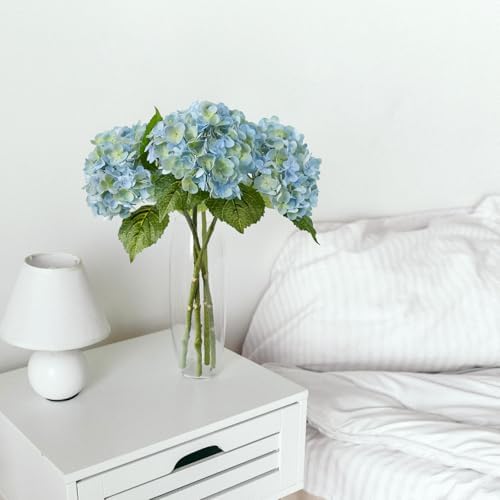 3PCS Blue Green Faux Hydrangeas Artificial Flower 21" with Stems, alternate view 7