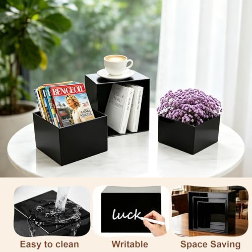 3Pcs Buffet Risers, Food Risers for Buffet Table, Black Acrylic Box in Black, alternate view 5