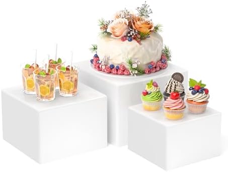 3Pcs Buffet Risers, Food Risers for Buffet Table, White Acrylic Box in White