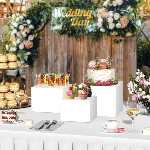 3Pcs Buffet Risers, Food Risers for Buffet Table, White Acrylic Box in White, alternate view 2
