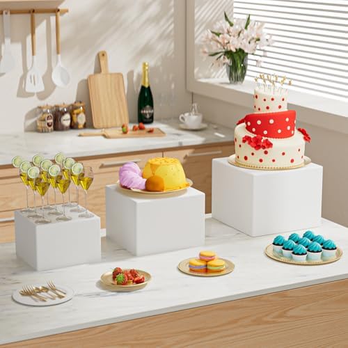3Pcs Buffet Risers, Food Risers for Buffet Table, White Acrylic Box in White, alternate view 4