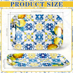 3Pcs Capri Lemon Serving Trays Summer Blue Tile Yellow Lemon Platter with Handles Reusable Serving Dishes for, alternate view
