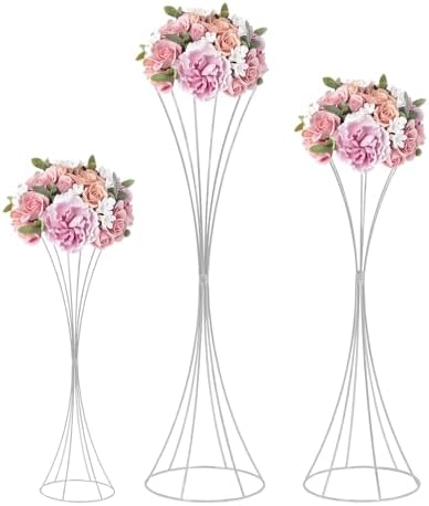 3PCS Centerpiece Stands Wedding Flower Stand, Floral Centerpiece(Silver) in Silver