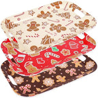3Pcs Christmas Serving Trays 16.4 x 11 Inch Red Gingerbread Man Candy Cane Platter with Handles Reusable Serving