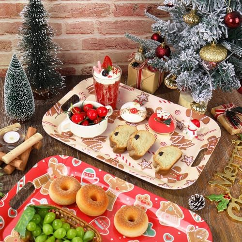 3Pcs Christmas Serving Trays 16.4 x 11 Inch Red Gingerbread Man Candy Cane Platter with Handles Reusable Serving, alternate