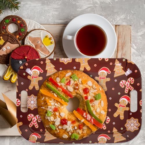 3Pcs Christmas Serving Trays 16.4 x 11 Inch Red Gingerbread Man Candy Cane Platter with Handles Reusable Serving, alternate