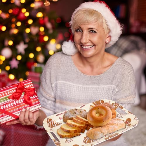 3Pcs Christmas Serving Trays 16.4 x 11 Inch Red Gingerbread Man Candy Cane Platter with Handles Reusable Serving, alternate