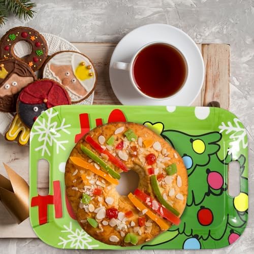 3Pcs Christmas Serving Trays 16.4 x 11 Inch Xmas Tree HOHOHO Snowflake Platter with Handles Reusable Green, alternate view 5