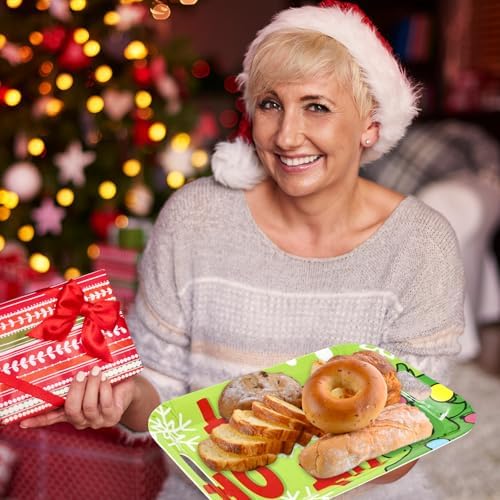 3Pcs Christmas Serving Trays 16.4 x 11 Inch Xmas Tree HOHOHO Snowflake Platter with Handles Reusable Green, alternate view 6